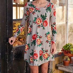 Matilda Jane Women's Gray Floral Say I'm A Dreamer Long Sleeve Dress Size Small